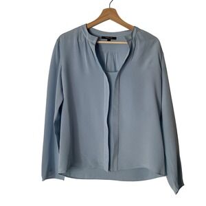 Derek Lam Silk Blouse Top Blue Long‎ Sleeve Sz 10 Minimalist Workwear Luxury